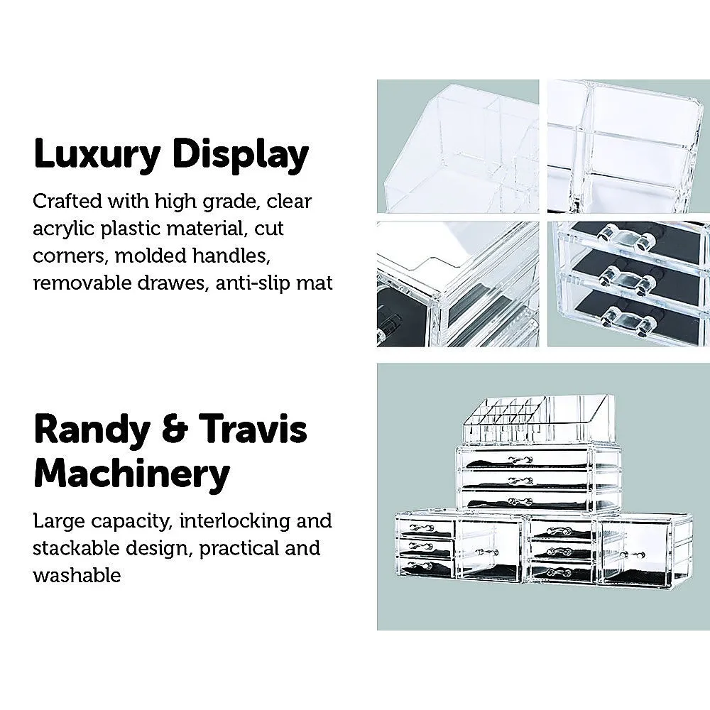11-Drawer Clear Acrylic Cosmetic & Jewellery Organiser Set