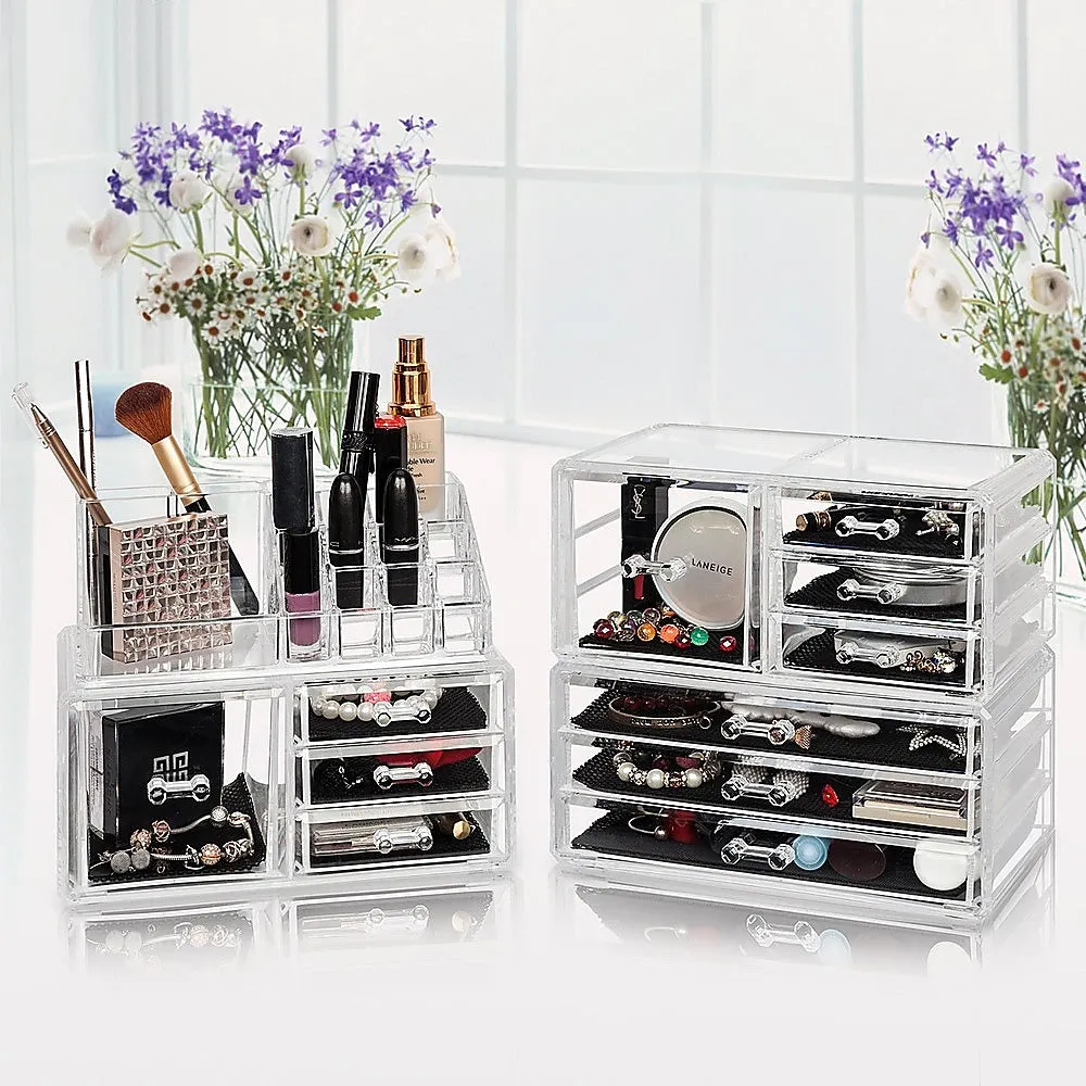 11-Drawer Clear Acrylic Cosmetic & Jewellery Organiser Set