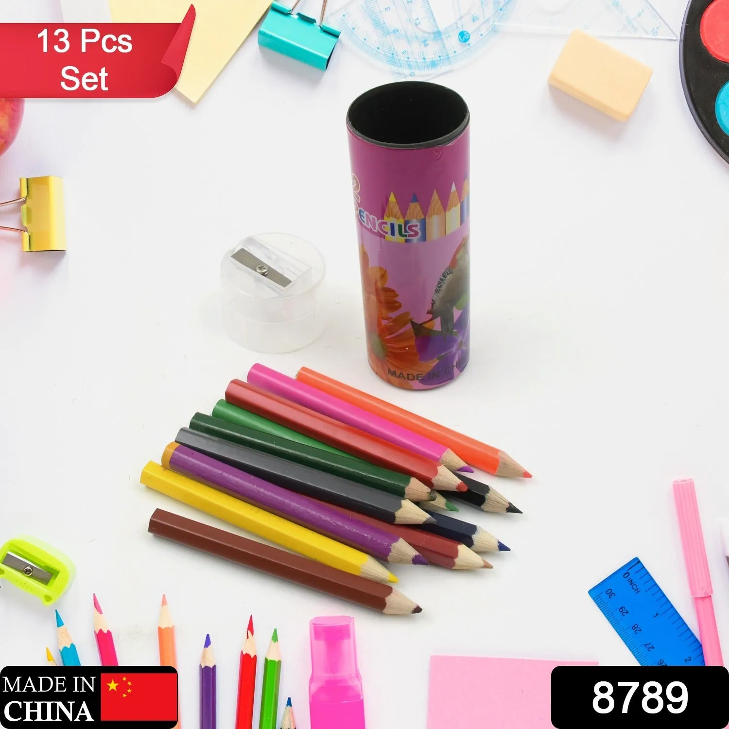 8789 12pcs Colored Pencils With Sharpner Artist Pencils Colored Pencil Art Graphite Pencils Oil Pencils Pencil for Kids Art Supplies Child Gift Wooden Aldult (13 Pcs Set)