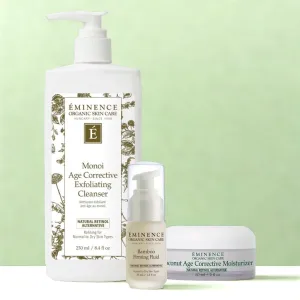 Eminence Organics Firming & Renewal Set (Bamboo Firming Fluid   Coconut Age Corrective Moisturizer   Monoi Age Corrective Exfoliating Cleanser)